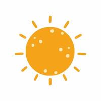 Cute orange sun with specks. Vector illustration in doodle style. Weather forecast. Hand-drawn drawing for children.