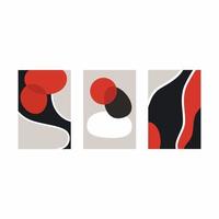 Three abstract posters in red and black shades. Circles and geometric shapes. vector