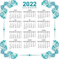 Abstract 2022 new year calendar template design vector