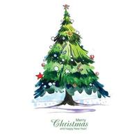 Decorative christmas line tree card holiday background vector
