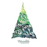 Hand draw christmas tree holiday card background vector