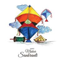 Happy makar sankranti festival background decorated with Kites vector