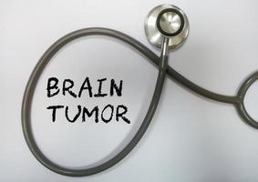 Brain Tumor term isolated with stethoscope on white background. photo