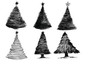 Hand drawn christmas trees sketch set design vector