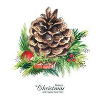 Hand draw christmas wreath branches with pine cones card design vector