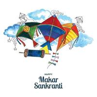 celebración de makar sankranti con colorido diseño de cometas vector
