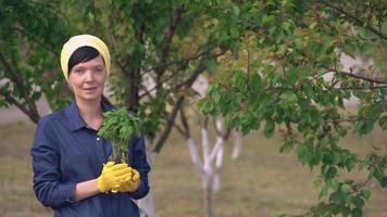 mulheres de retrato com flor verde. video