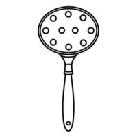 Skimmer vector icon. Hand-drawn illustration isolated on white background. Kitchen slotted spoon with handle, small holes. Cutlery for cooking food, removing foam, stirring, deep fat. Simple doodle.