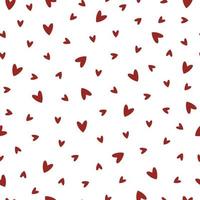 Patrón de vector transparente de corazones de dibujos animados lindo. elementos románticos dibujados a mano sobre fondo blanco. símbolos rojos del amor en diferentes poses, tamaños. concepto festivo para el día de san valentín, boda, fecha, fiesta.