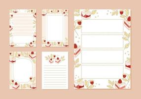 Collection of daily or weekly planner, note paper, to do list, wishlist, organizer templates decorated with cute strawberry cake illustrations vector