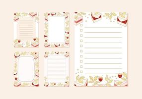 Collection of daily or weekly planner, note paper, to do list, wishlist, organizer templates decorated with cute strawberry cake illustrations vector