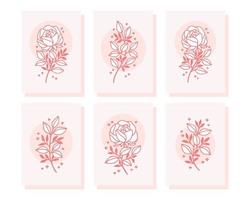 Collection of vintage romantic card templates with pink rose flowers vector