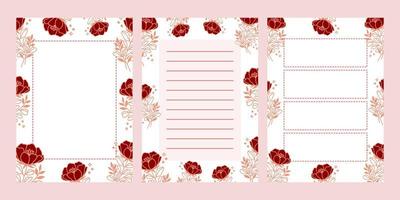 conjunto de blocs de notas florales, lista de tareas pendientes, agenda y planificadores diarios vector