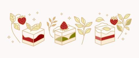 conjunto de elementos coloridos de pastelería, tarta y panadería para imágenes prediseñadas o logotipo de alimentos vector
