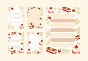 Collection of daily or weekly planner, note paper, to do list, wishlist, organizer templates decorated with cute strawberry cake illustrations vector