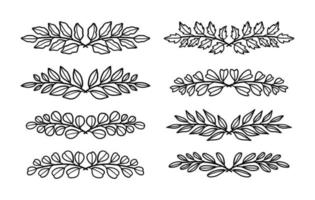 Collection of hand drawn vintage linear leaf wreaths, branches, and laurels for decoration