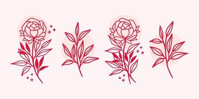 Hand drawn vintage botanical flower linear logo elements vector