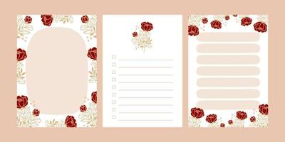 conjunto de blocs de notas florales, lista de tareas pendientes, agenda y planificadores diarios vector