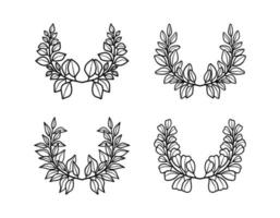 Collection of hand drawn vintage linear leaf wreaths, branches, and laurels for decoration vector