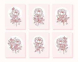 Collection of vintage romantic card templates with rose and peony flowers vector