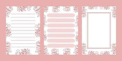 Set of floral notepads, to do list, schedule and daily planners vector