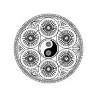 símbolo de yin yang en patrón geométrico oriental vector