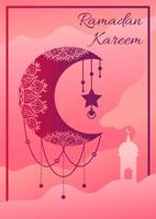 cartel de ramadan kareem con luna creciente colgando vector