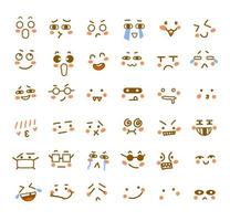 Expressive eyes and mouth, smiling, crying and surprised character face expressions Cartoon emoji set Premium Vector