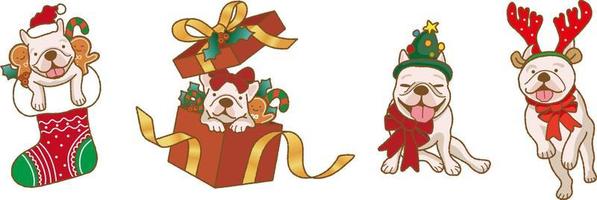 perro bulldog francés de dibujos animados para la ilustración del día de navidad vector premium