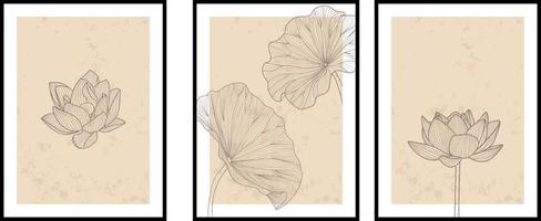 adorno de arte de línea de hoja de flor de loto, decoración de pared, póster, postal y diseño de portada vector