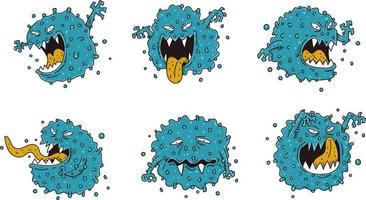 caricatura, mutante, virus, varian, monstruo, conjunto vector