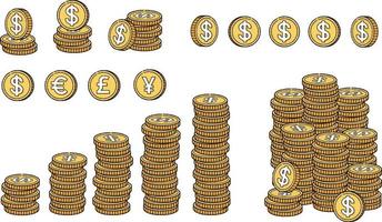 hand drawn a pile of  Coins collection with Dollar Sign Icon vector