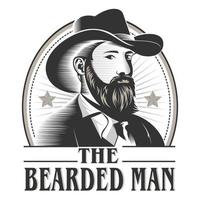 The bearded man Texas cowboy logo vintage vector