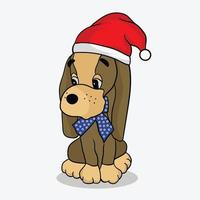 A cute puppy wearing a Santa hat vector