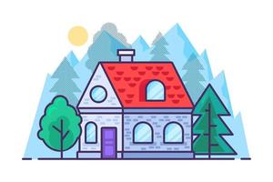Flat house in the mountains and forest vector