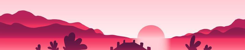 Ilustración de vector plano de paisaje al atardecer