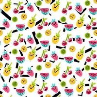 Fruits emoji color seamless vector pattern