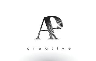 AP Logo Design With Multiple Lines and Black and White Colors. vector