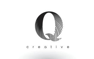 q diseño de logo con múltiples líneas y colores blanco y negro.