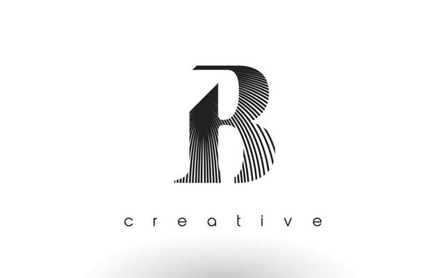 B Logo Design With Multiple Lines and Black and White Colors.