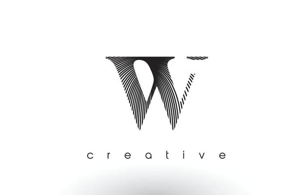 W Logo Design With Multiple Lines and Black and White Colors.