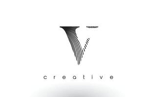 diseño de logo v con múltiples líneas y colores blanco y negro. vector