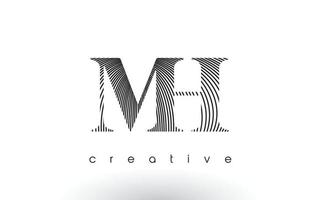 MH Logo Design With Multiple Lines and Black and White Colors. vector