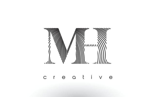 MH Logo Design With Multiple Lines and Black and White Colors.