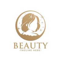 plantilla de logotipo femenino de mujer de belleza dorada vector