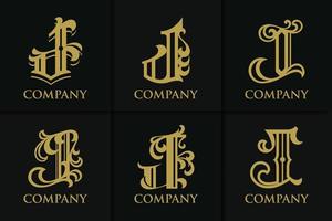 Vintage J letter logo monogram template collection vector