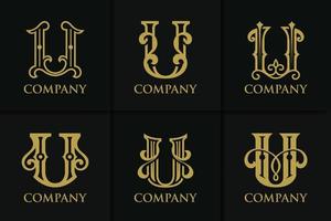 Vintage U letter logo monogram template collection vector