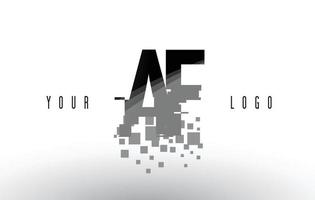 Logotipo de letra de píxel af af con cuadrados negros rotos digitales vector