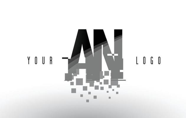 AN A N Pixel Letter Logo with Digital Shattered Black Squares