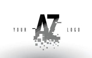 Logotipo de letra az az pixel con cuadrados negros rotos digitales vector